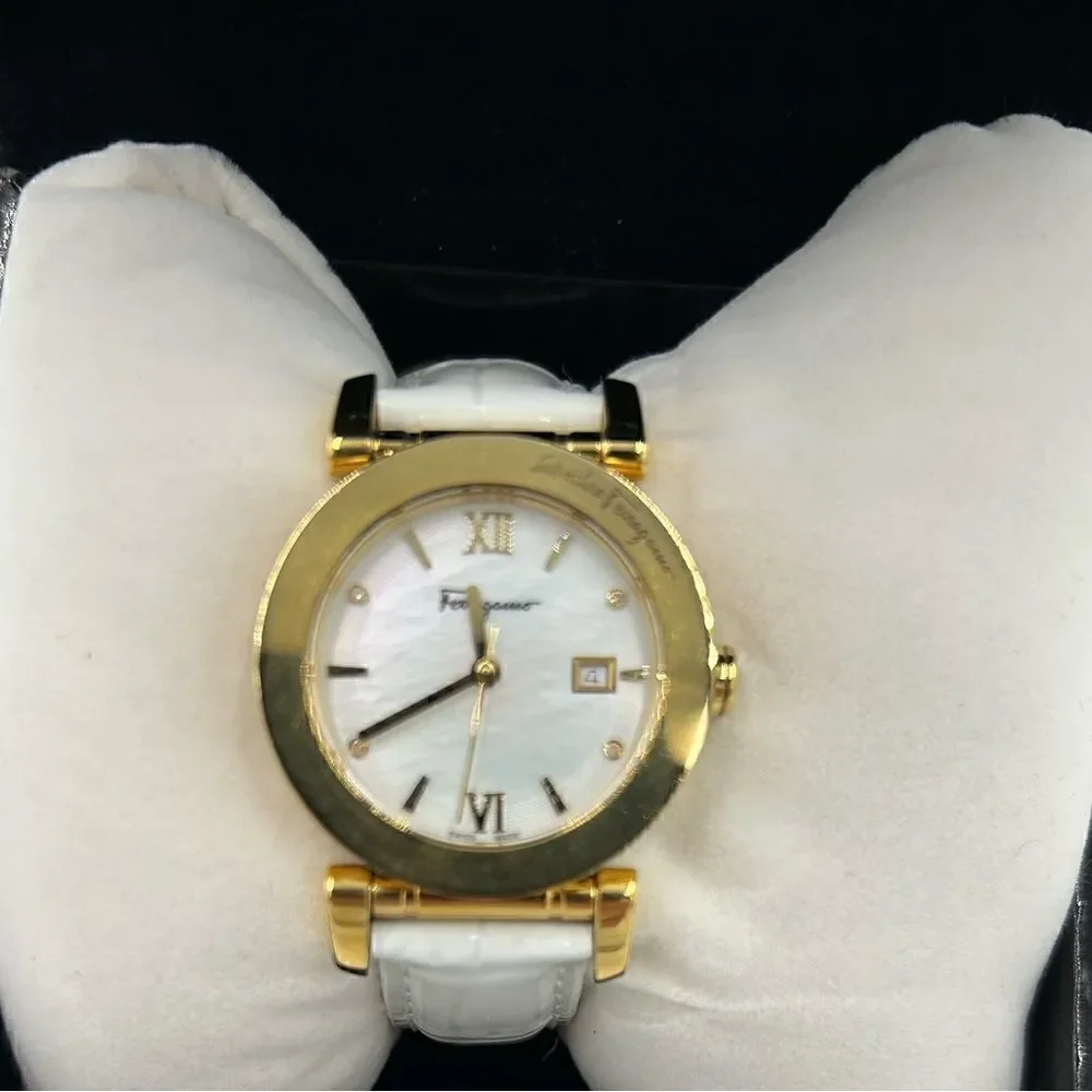 Women’s Salvatore Ferragamo, mother of pearl face watch, made in Italy